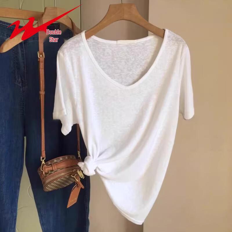 Women s Loose Fit V-Neck Snowflake Cotton T-Shirt L