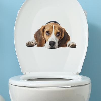 Spielerischer Tagträumer Welpe Toiletten- und Wandaufkleber Set Wasserdicht Selbstklebend Abnehmbare Aufkleber für Badezimmer WC Dekoration