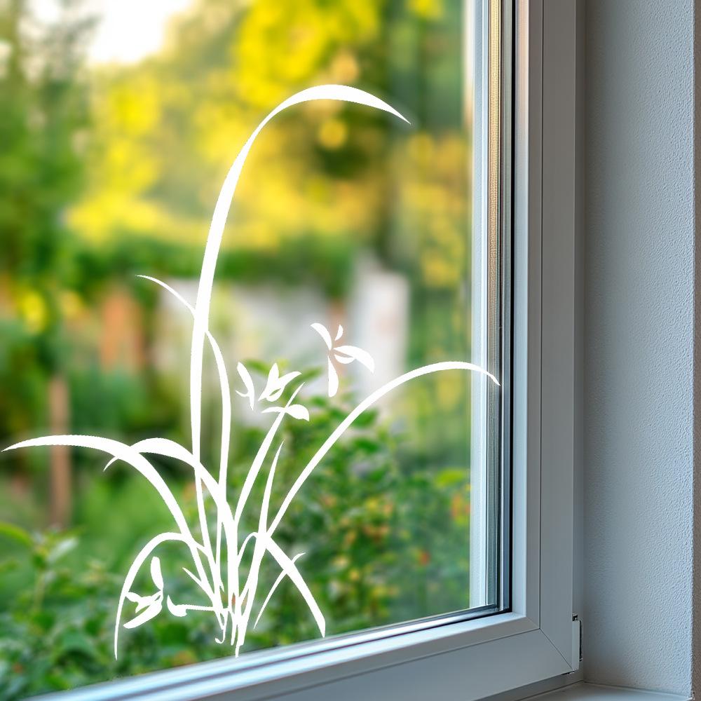 Eleganter Weißer Orchideen Fensteraufkleber Zen Heimdekor Aufkleber Selbstklebend Wohnzimmer Tür Botanische Kunst Abziehen und Aufkleben