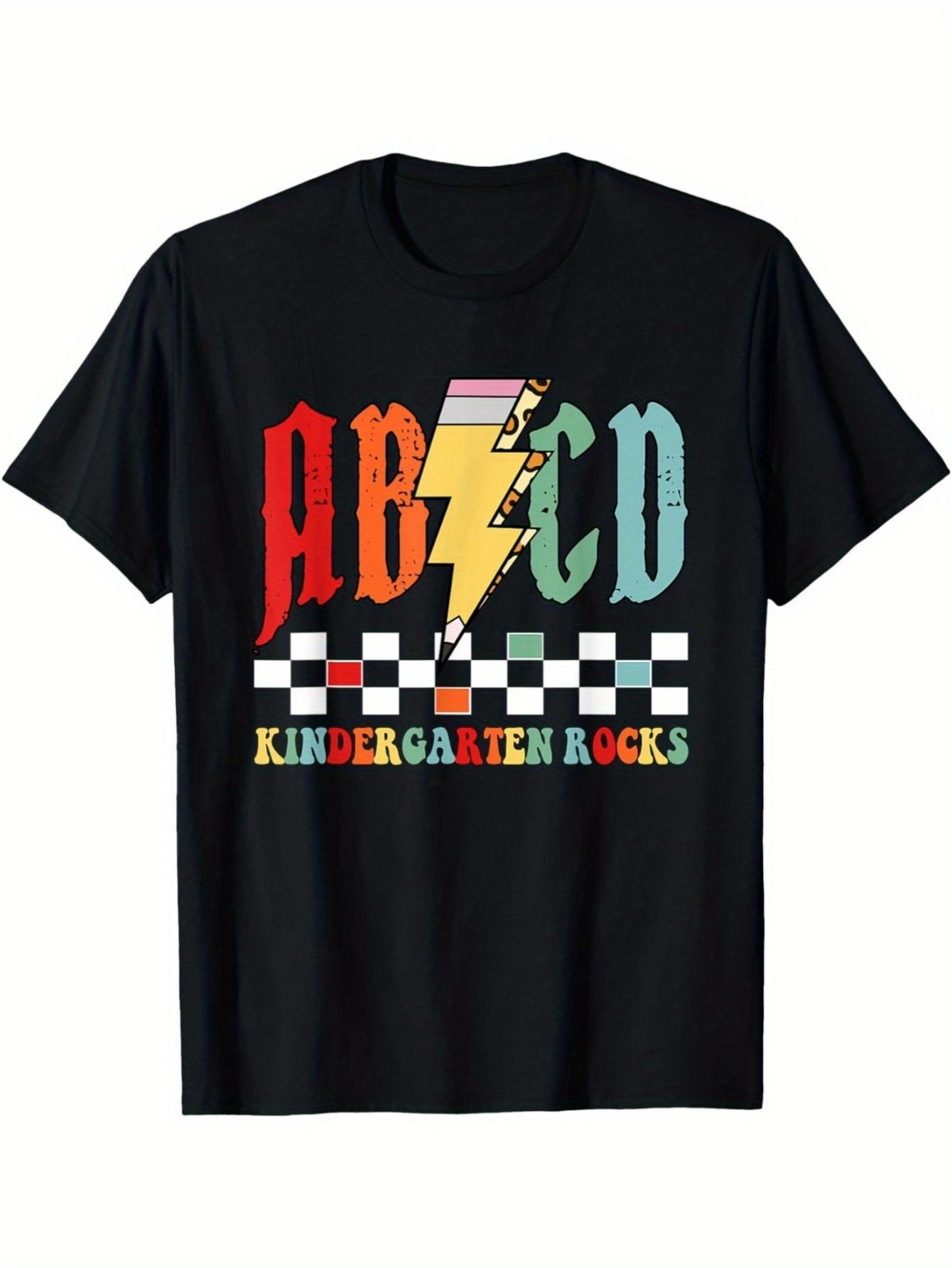 Kindergarten Rocks Pencil Lightning Teachers Rock Mens ABCD TShirt for Kids Soft Fabric Breathable Comfortable Short Sleeve S