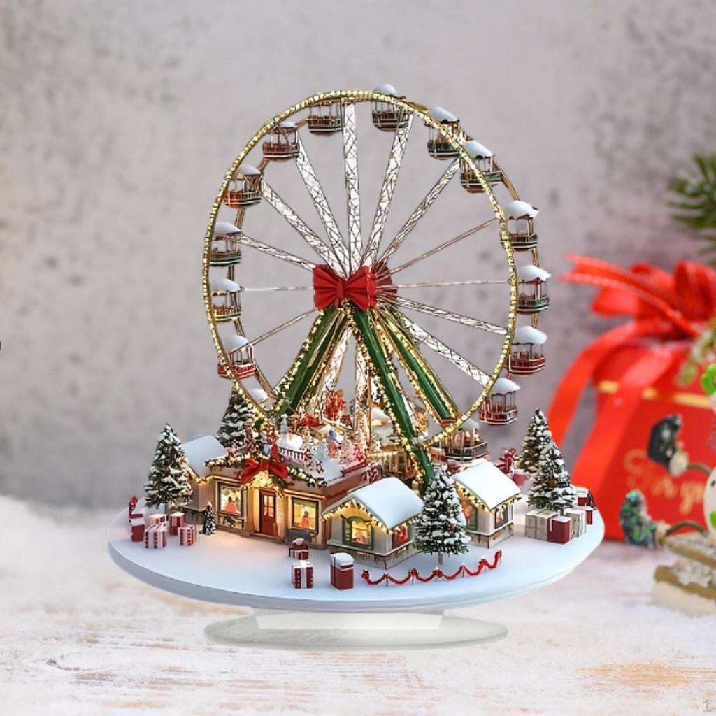 Acrylic Christmas Village Wheel Decor, 2D Flat Sign, Desktop Display Xmas Decor for Fireplace Corner