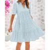 Women V Neck Hollow Lace Short Sleeve A Line Beach Vacation Midi Dress
