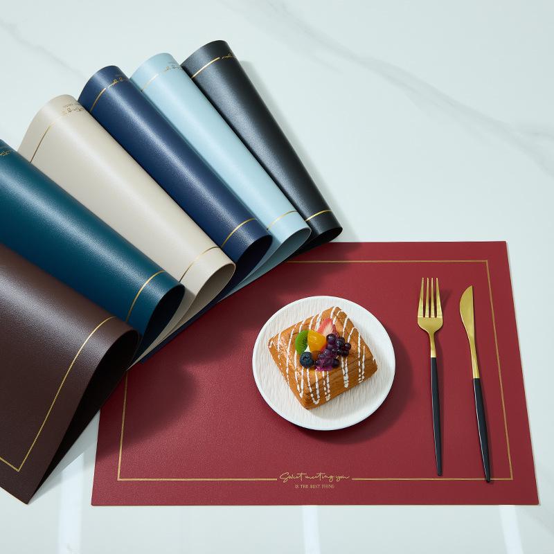 In Stock Waterproof Leather/PVC Placemat: Western Dining and Heat-Resistant Square Mat for Living Room or Hotel Use.