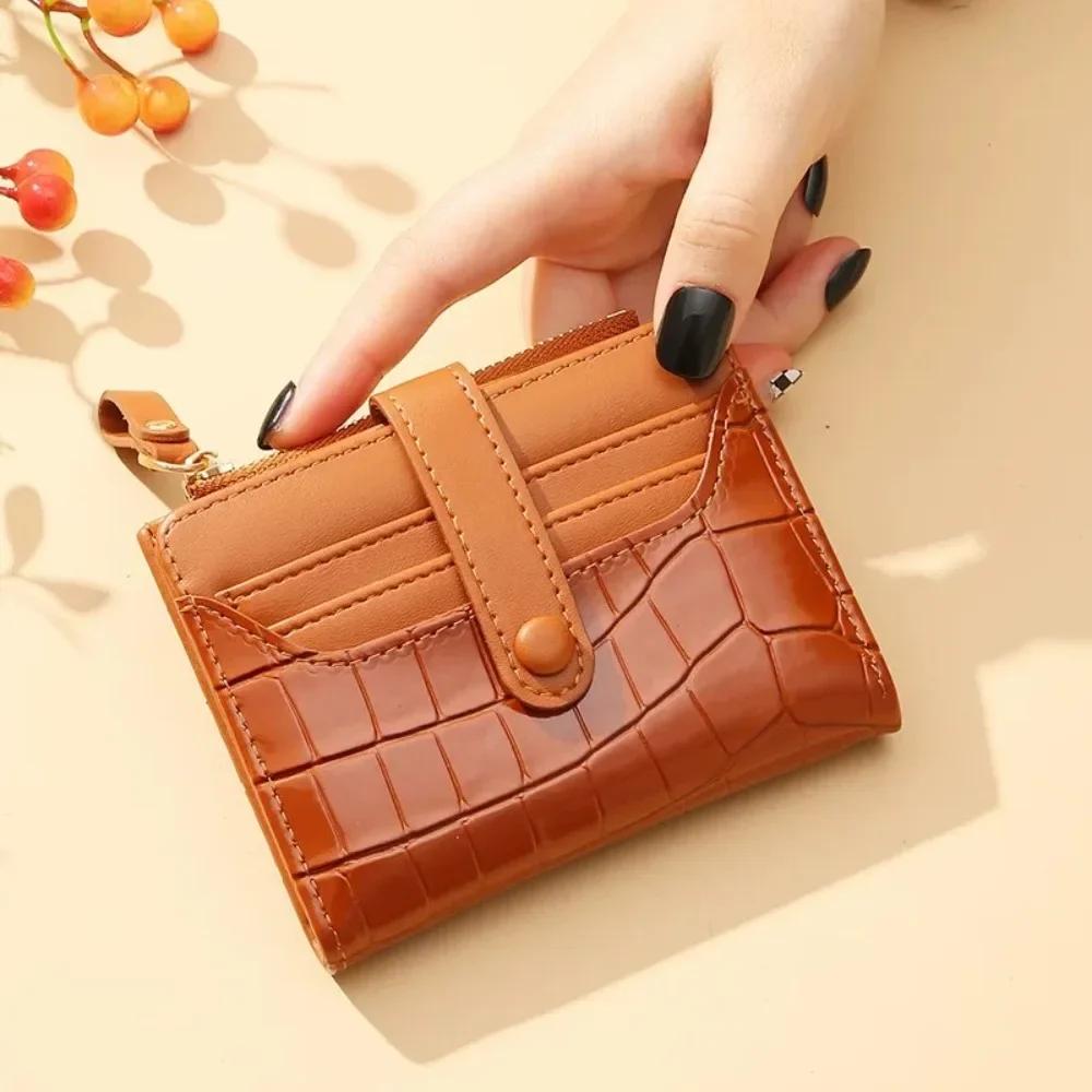 Multi-card Slots Women Short Wallet Fashion Leather Solid Color Women Clutch Crocodile Print Waterproof Card Bag