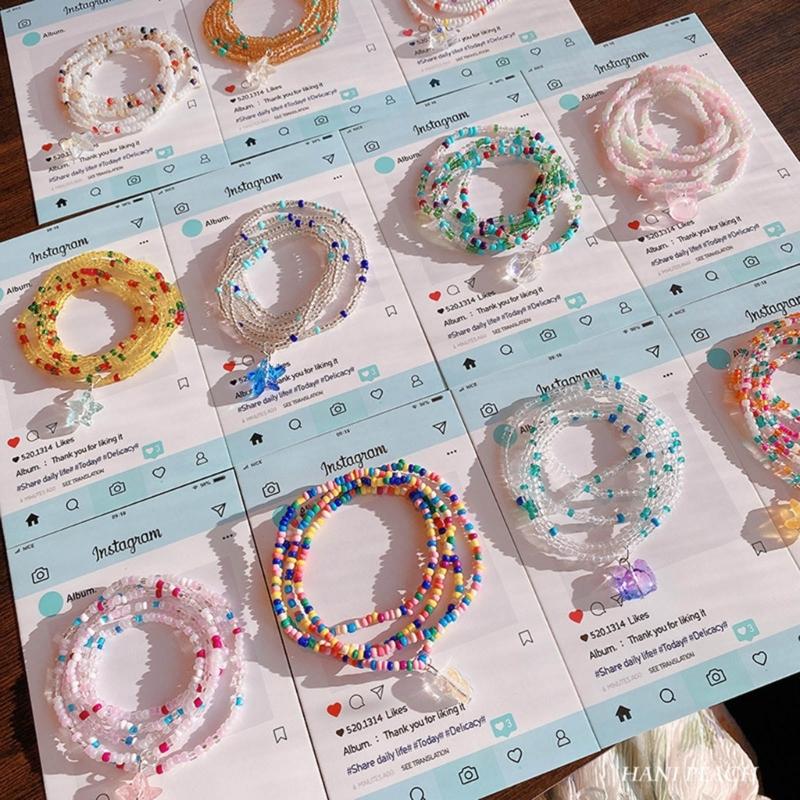 Small Rice Beads Layering Bracelets Stackable Wristband Colorful Beaded Bracelet Fashion Clear Pendant Bracelet Jewelry