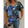 T-shirt Women's Summer Casual Elegant V-neck Short Sleeve Retro Floral Top Loose Casual Wear Ladies T-shirt