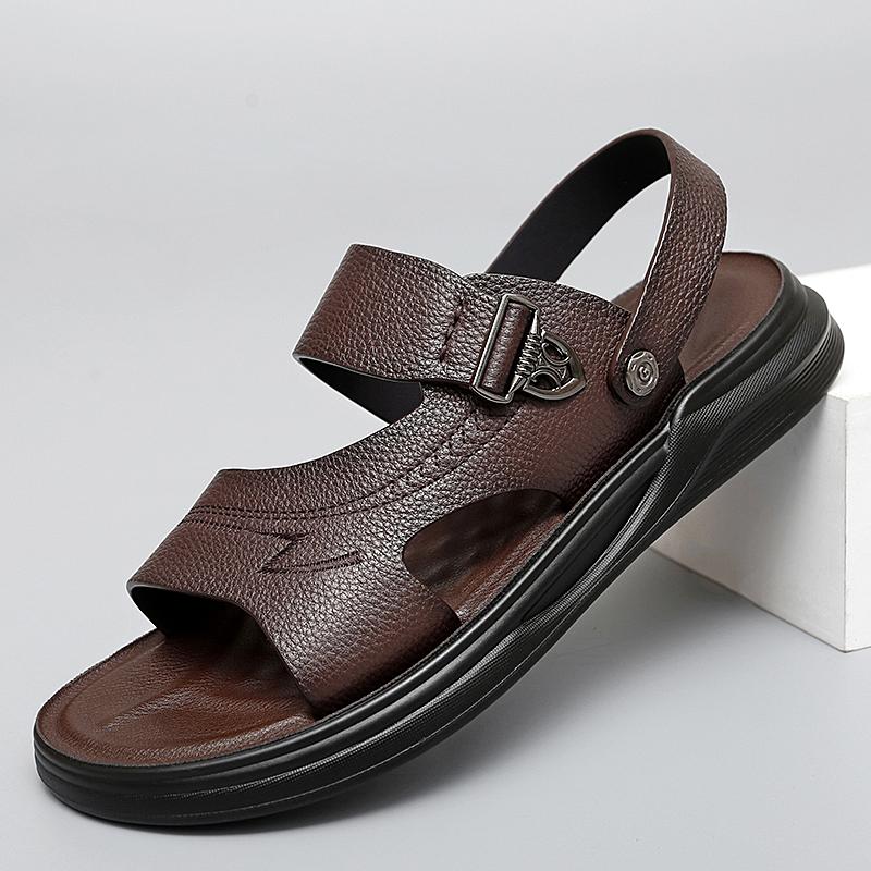 Fashion Summer Men's Cowhide Business Casual Beach Shoes Sandals New Luxury Outdoor Comfortable Breathable Non-Slip Beach Slippers Shoes