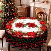 Christmas Round Table Cloth, Red Flowers, Pine Cones, Berries, Wavy Edge Round Table Tablecloth Retro