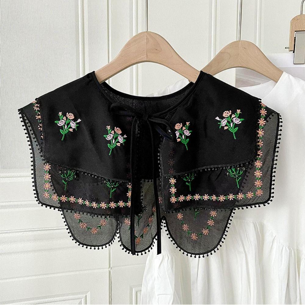 Cape Embroidered Floral Fake Collar Embroidery Countryside Style Lace Blouse False Collars Cloak Double-layer Flower Scarves