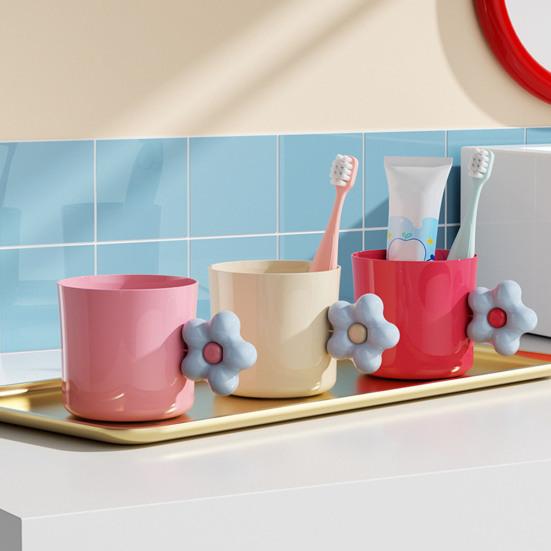 Flower Toothbrush Holder for Kids, Cute Rinse Cup with Handle, Toddler Bathroom Toothbrush Cup for Bedroom