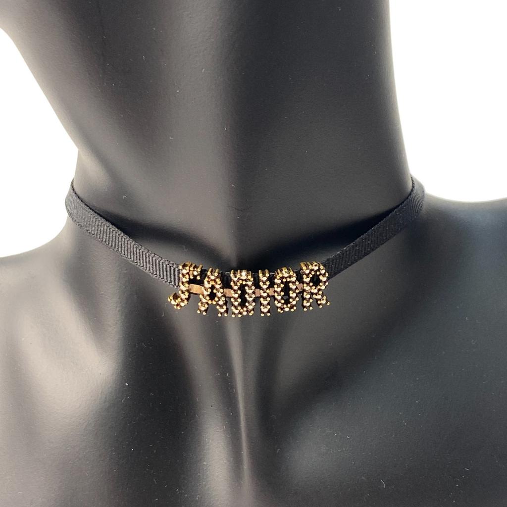Used Christian Diorchoker black/gold Nylon/metal Women