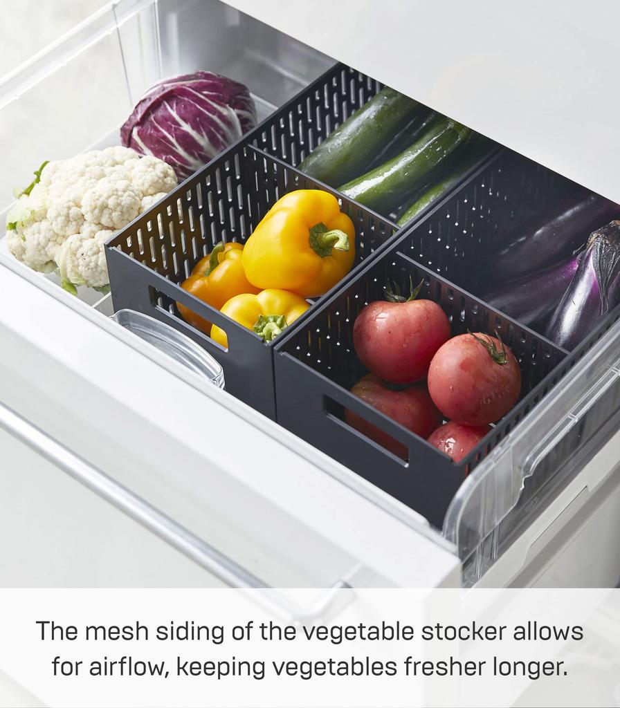 Yamazaki Vegetable Storage X D32 X with Sliding Root Vegetable Vegetable Compartment 5021 Tower, Black, Approx. W15.3 H12.2cm, Stackable, Drawers,