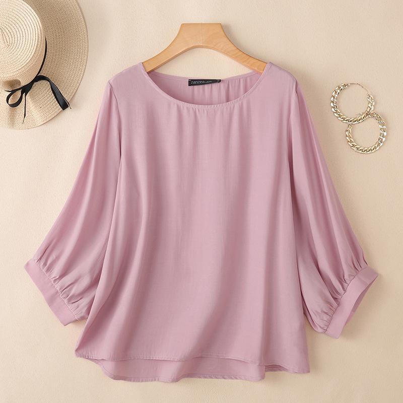 

ZANZEA Женская повседневная блузка с круглым вырезом, свободным рукавом 3/4, накидка S розовый