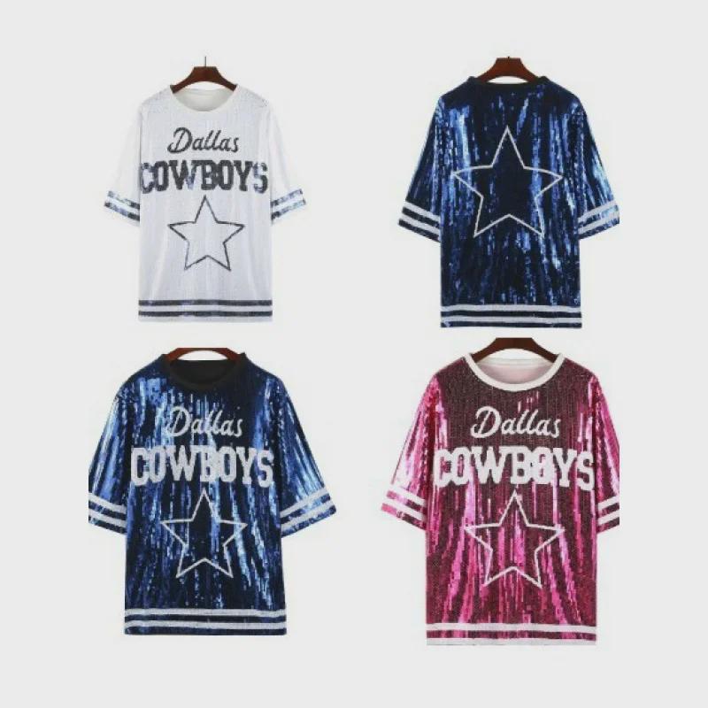 European & American Cross-Border Sequined Bulls Team Jersey - Star Pattern T-Shirt