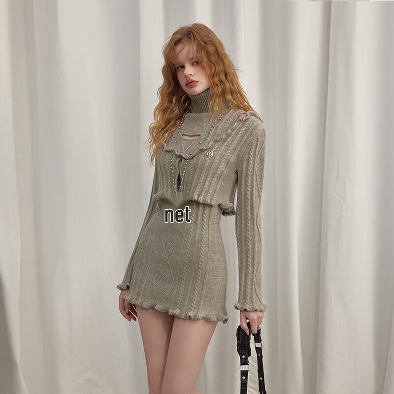 UNIFREE Women s High-Neck Slim-Fit Yarn Vest & Dress Two-Piece Set M