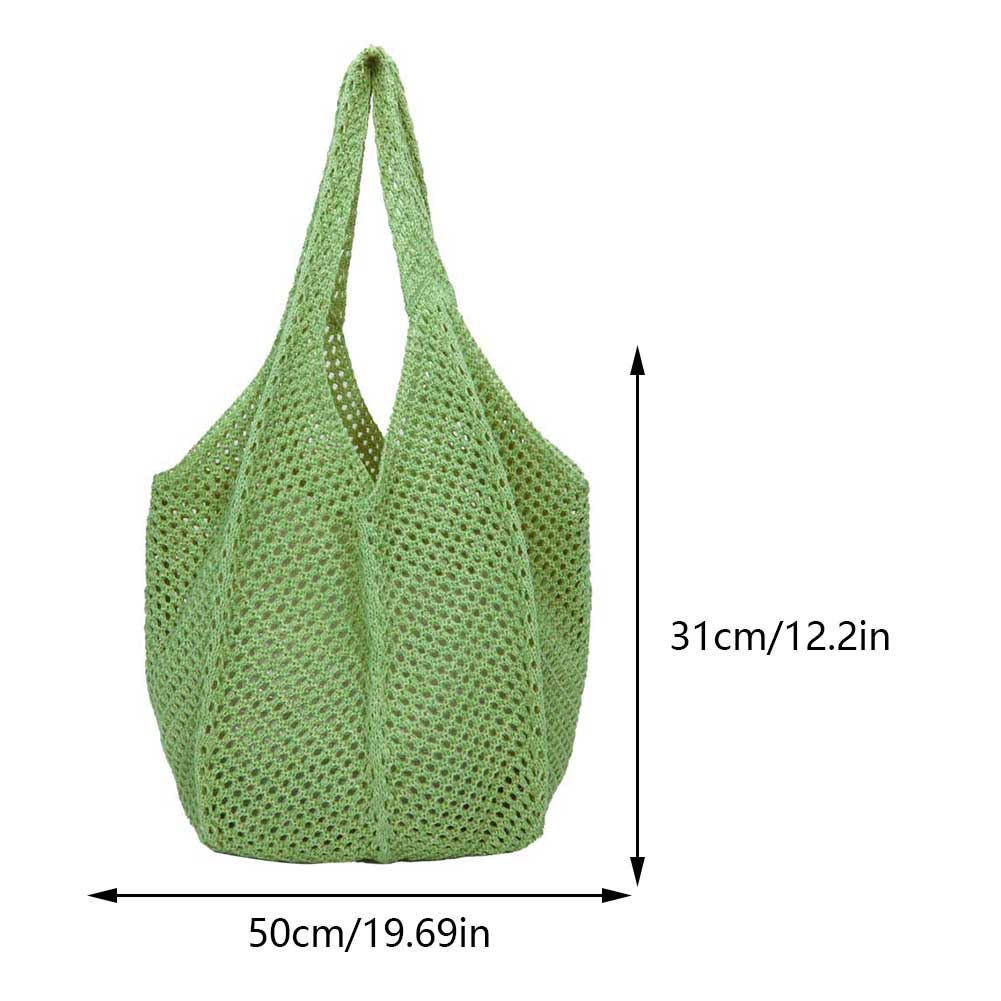 Women Fashion Knitted Bag Crochet Tote Bag Large Hollow Out Tote Bag Solid Color Woven Shoulder Bag Lady Summer Beach Mesh Bag