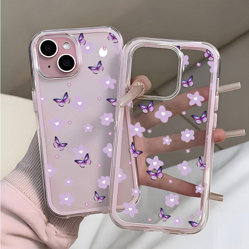 Funda de Teléfono Transparente Rosa de TPU con Mariposa y Flor Morada Para iPhone 11 12 13 14 15 16 17 Pro Max Plus Cubierta de Silicona a Prueba de Golpes