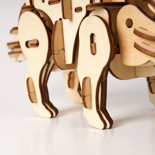 Tsukurundesu® Battery-Operated 3D Wooden Puzzle Dinosaur Series (D400 Triceratops) with Japanese Instructions