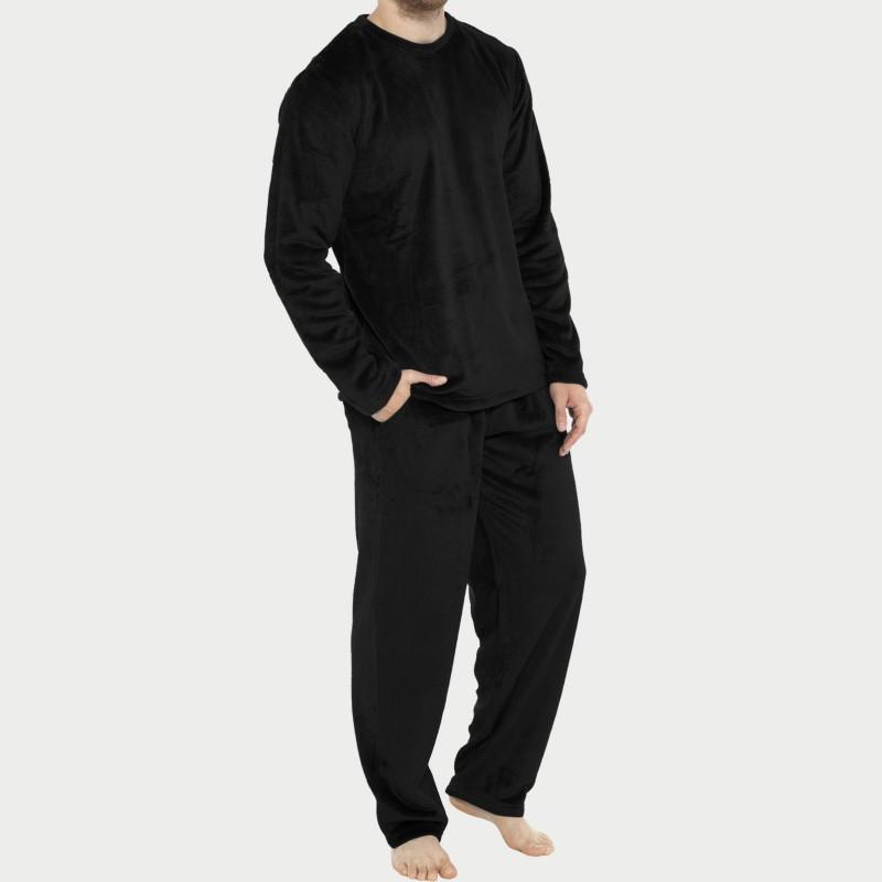 Mens Flannel Pajama Set Round Neck Long Sleeve Pants Soft Warm Loungewear Young Men