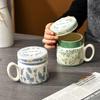Hochwertige, leichte Luxus-Retro-Tasse mit Deckel, Keramik, koreanische Kaffeetasse für Paare