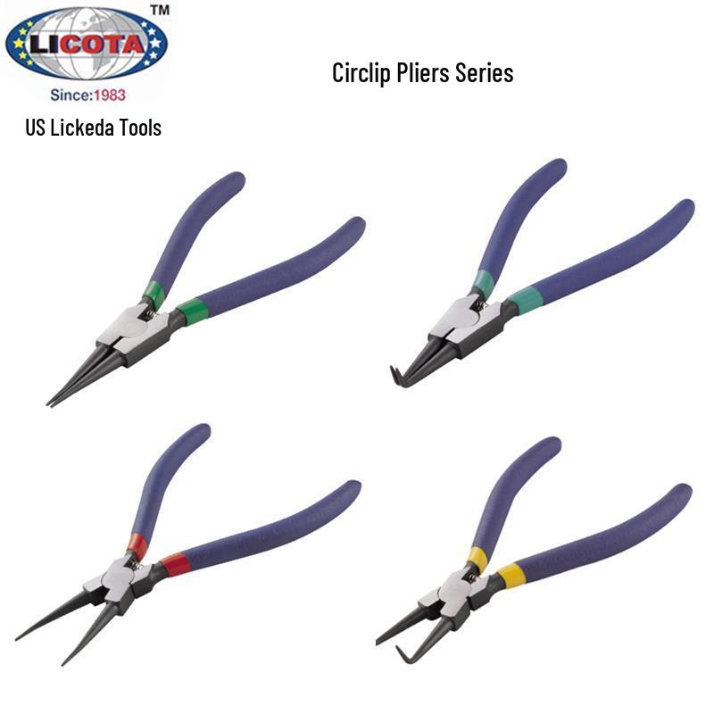 LICOTA Likeda Circlip Pliers: Straight & Bent Jaw Snap Ring Retaining Tools for Shaft Holes, 5-9 Inch (APT-380) APT-38009A (Shaft Bent Jaw 125mm)