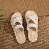 Women's Summer Straw Braid Sandals: Casual Cross-Strap Flat Slippers for Outdoor Beach Travel
