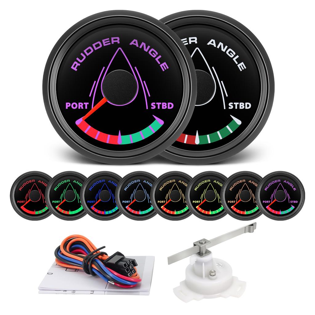 52MM Ruderwinkelanzeige mit 8-farbiger Hintergrundbeleuchtung Wasserdichte Ruderpositionanzeige mit Sensor 0-190 Ohm für Boot Yacht Marine