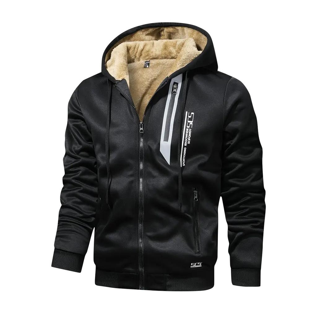 Herre Ensfarget Fleece Hettegenserjakke med Glidelås Herre Sport Stor Størrelse Casual Fleece Genserjakke