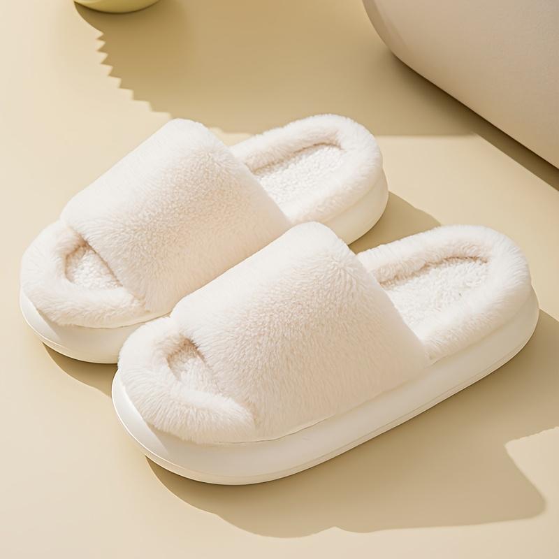 Fluffy Comfort Home Slip-On Slippers with Thick Soles for Indoor Wear, Women Shoes
