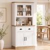 High Kitchen Sideboard, 4 Doors, 2 Glass, 2 Drawers, Worktop, Adjustable Shelves, White