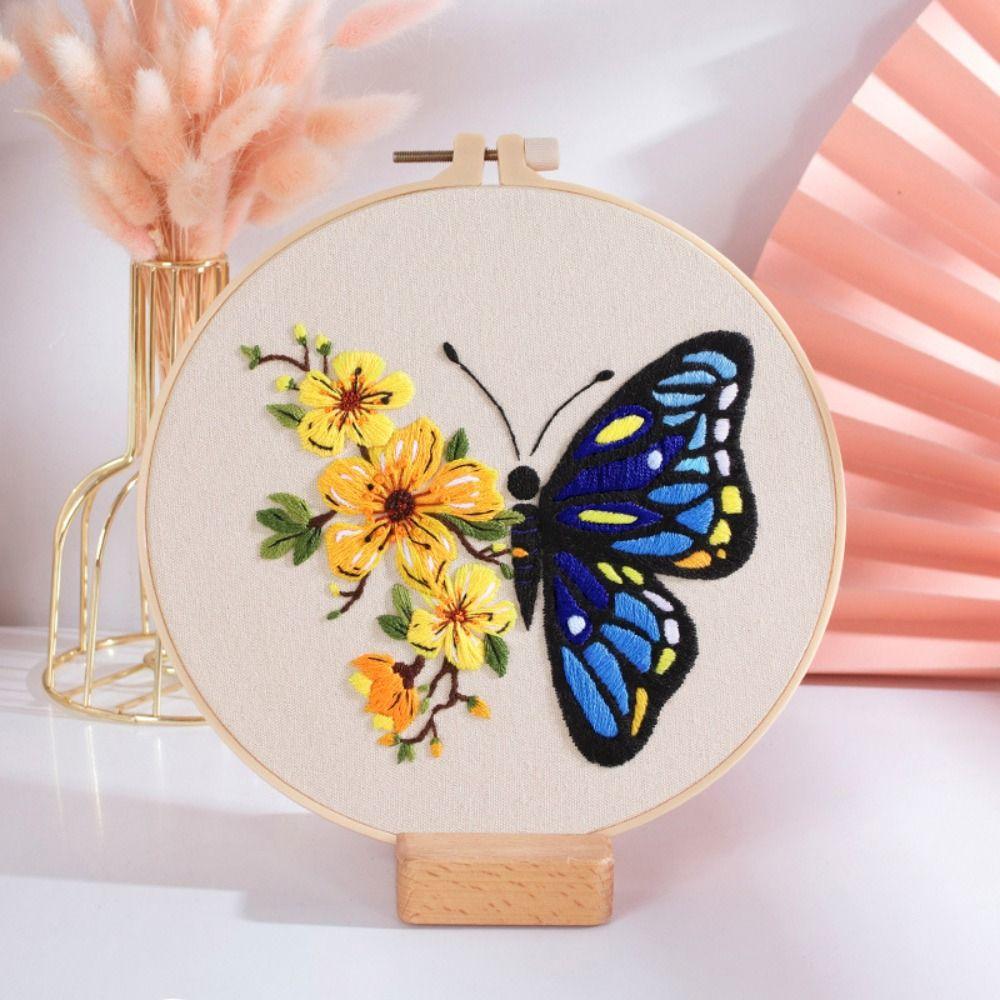Floral Butterfly Flower Embroidery Kit DIY Embroidery Set Sewing Supplies Cross Stitch Set  Adults