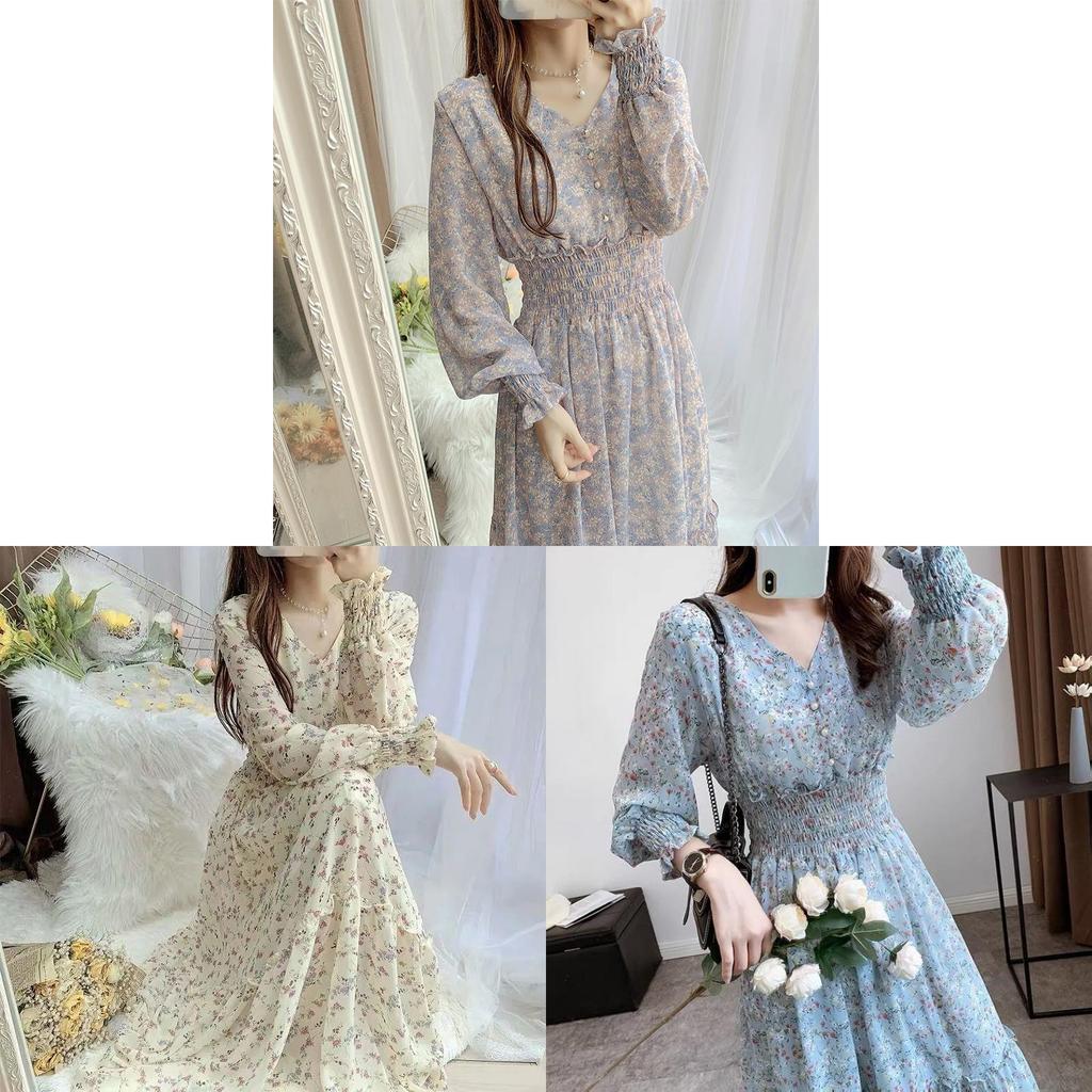 Floral Chiffon Midi Dress With High Waist And Ruffle Hem For Spring Casual Wear