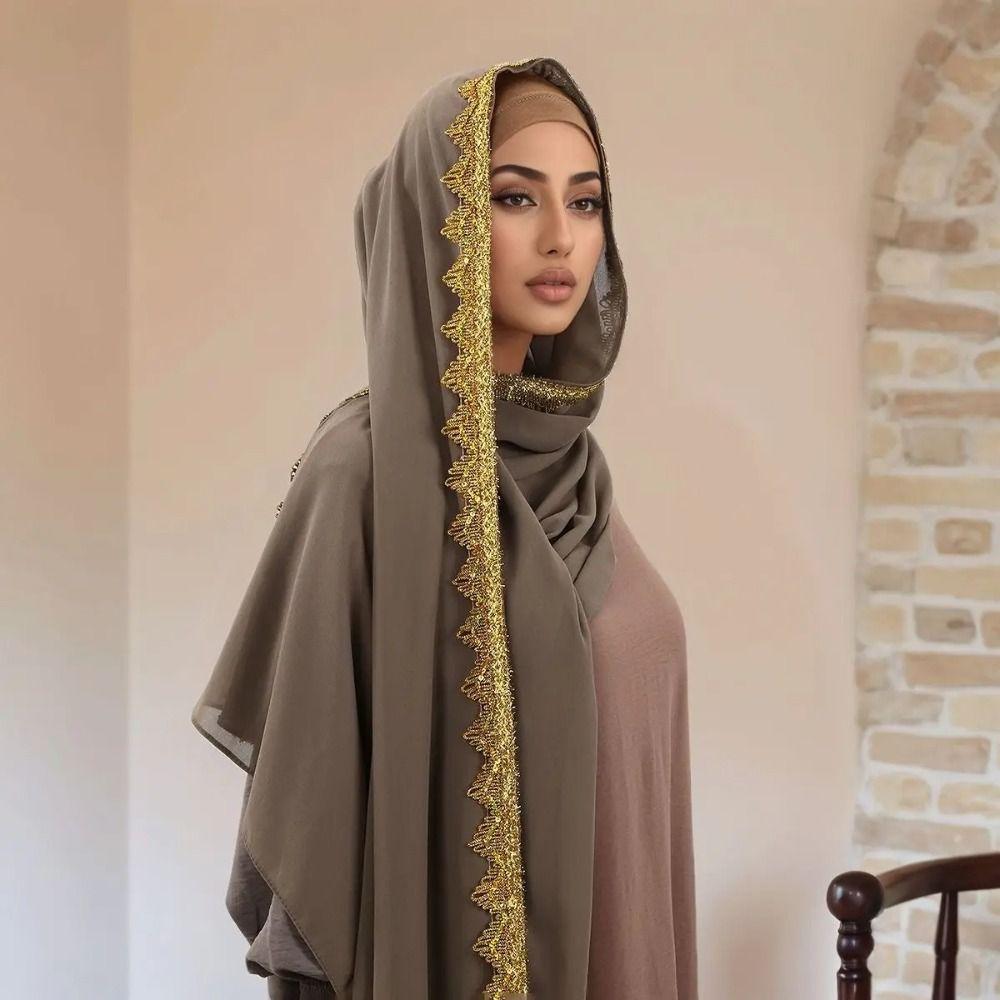 Silk Islamic Turban Long Sequin Wraps Shawl Elegant Women Headscarf  Ladies Turban