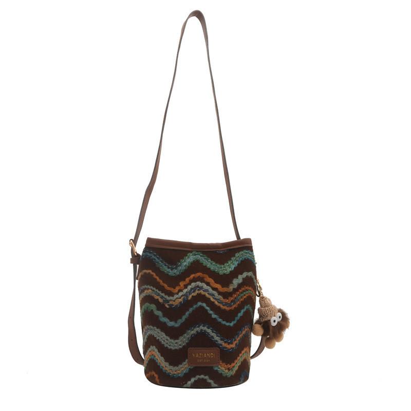 Wholesale High Quality Medium-sized Bucket Bag For Women With Plaid Pattern кофейный