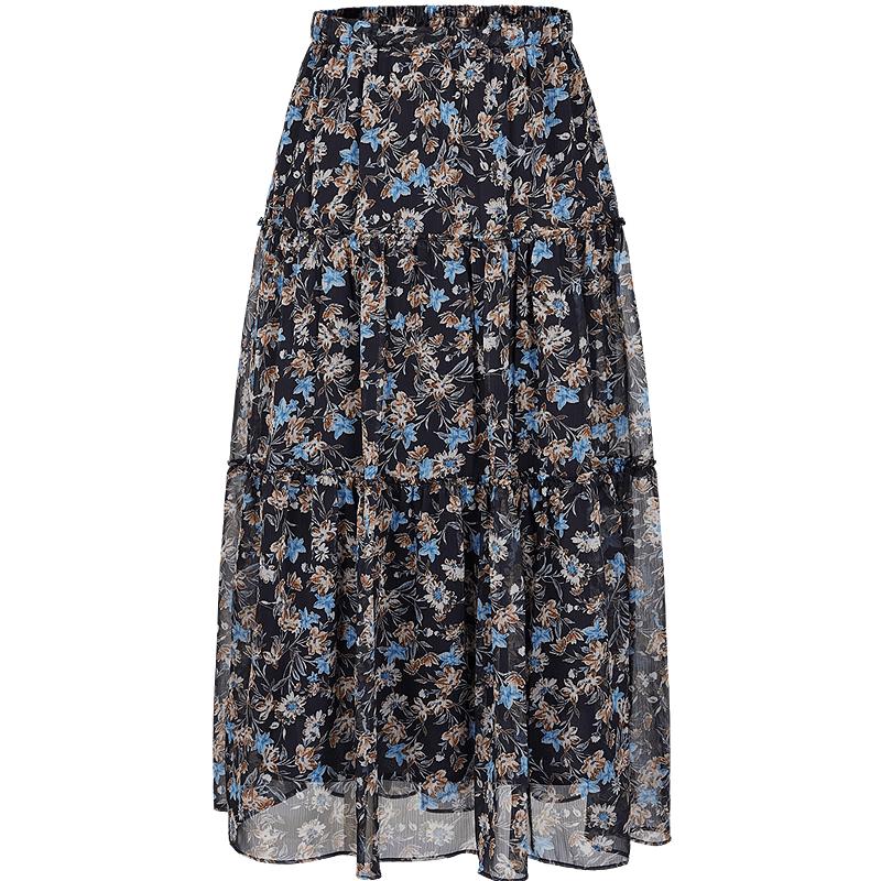 Jiu Zi Anna Co Floral Chiffon A-line Skirt M
