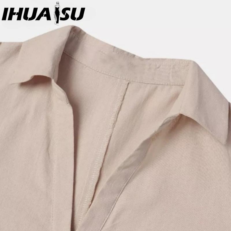 IHUASU Moda dama primavara toamna imprimeu culoare solida maneca lunga talie inalta rochii casual