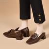 Scarpe da donna in pelle retrò britanniche, nuove, a punta quadrata, a tacco basso, a mocassino, con suola morbida