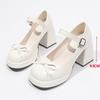 Bowtie Super High Heel Pumps for Women Lolita Style Patent Leather Chunky Platform Pumps Autumn Ankle Buckle Mary Janes Shoes