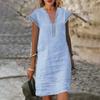 Abito Casual Estivo da Donna con Scollo a V, Patchwork di Pizzo, Colore Misto Cotone e Lino