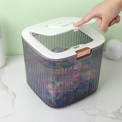 Contenant pour dosettes de lessive, Organisateur de détergent à lessive, Boîte à lessive avec couvercle pop-up, Contenant de rangement pour buanderie