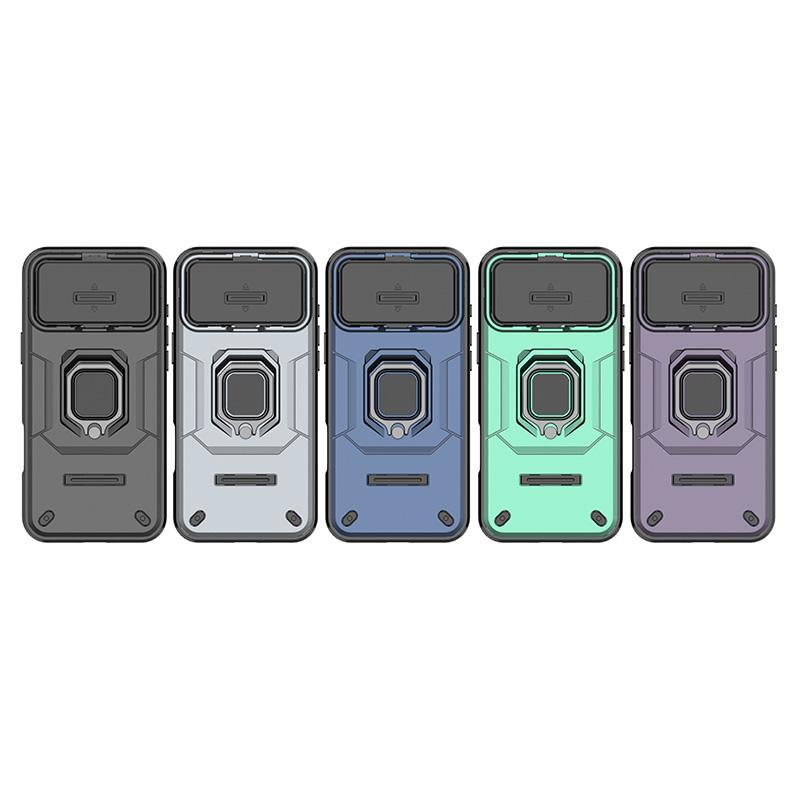 Slide Camera Lens Magnetic Bracket Case for iPhone 18 17 16 15 13 Pro Max 14 Plus Heavy Duty Shockproof Ring Stand Cover X0040