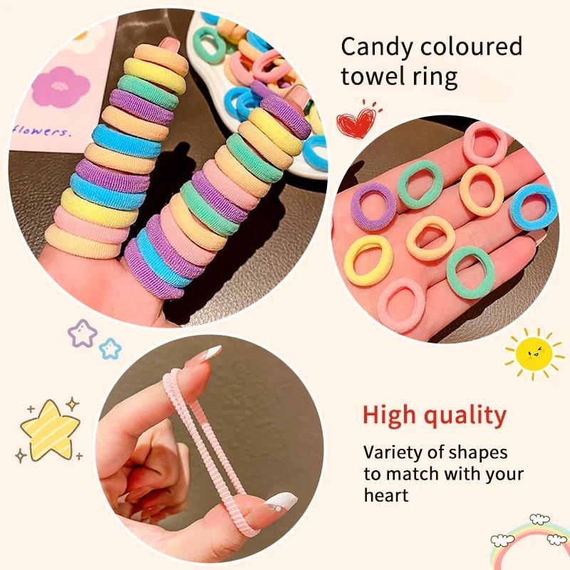 100 Pcs/Bag Girls Lovely Candy Cartoon Colors Solid Elastic Hair Bands Children Cute Srunchies Rubber Bands Kid Hair Accessories