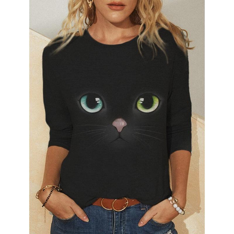 BITCED Spring Spring Printed Top Women's Long Sleeve O-Neck T-Shirt