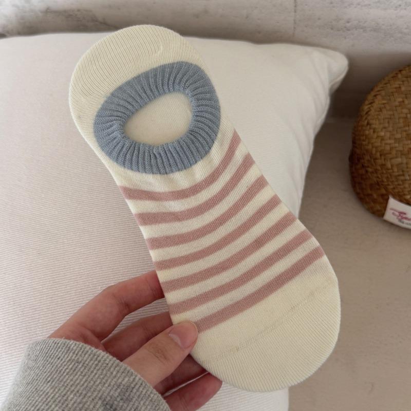 Women's Summer Casual Striped Tight Fitting Collar To Prevent Falling Heel Socks