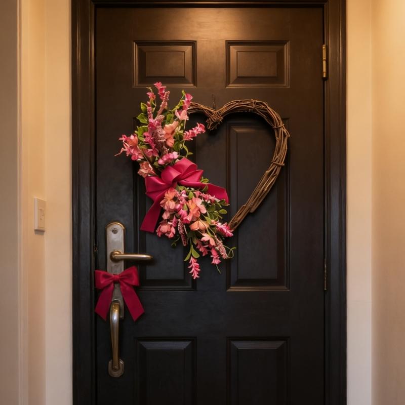 Heart Shaped Artificial Rose Wreath Valentine's Decoration Spring Wreath for Front Door Wall Window Wedding Anniversary