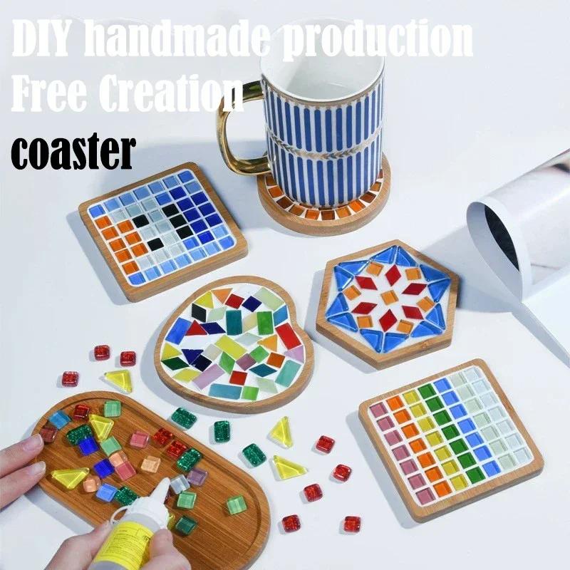 Handmade Diy Mosaic Cup Mat Bottom Bamboo Pad Heart Square Coaster Parent-Child Early Education Free Creation Handicraft Toys
