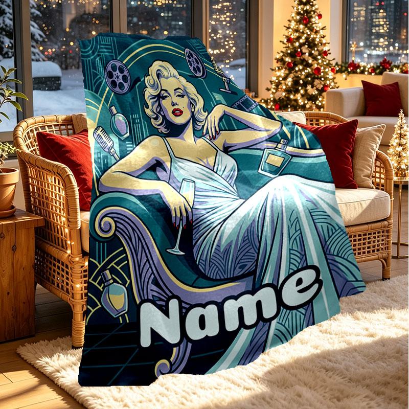 Custom Name Personalized Marilyn Monroe Print Blanket, Home Decor, Bedroom, Sofa, Camping, Couch, Gifts for Birthday Christmas