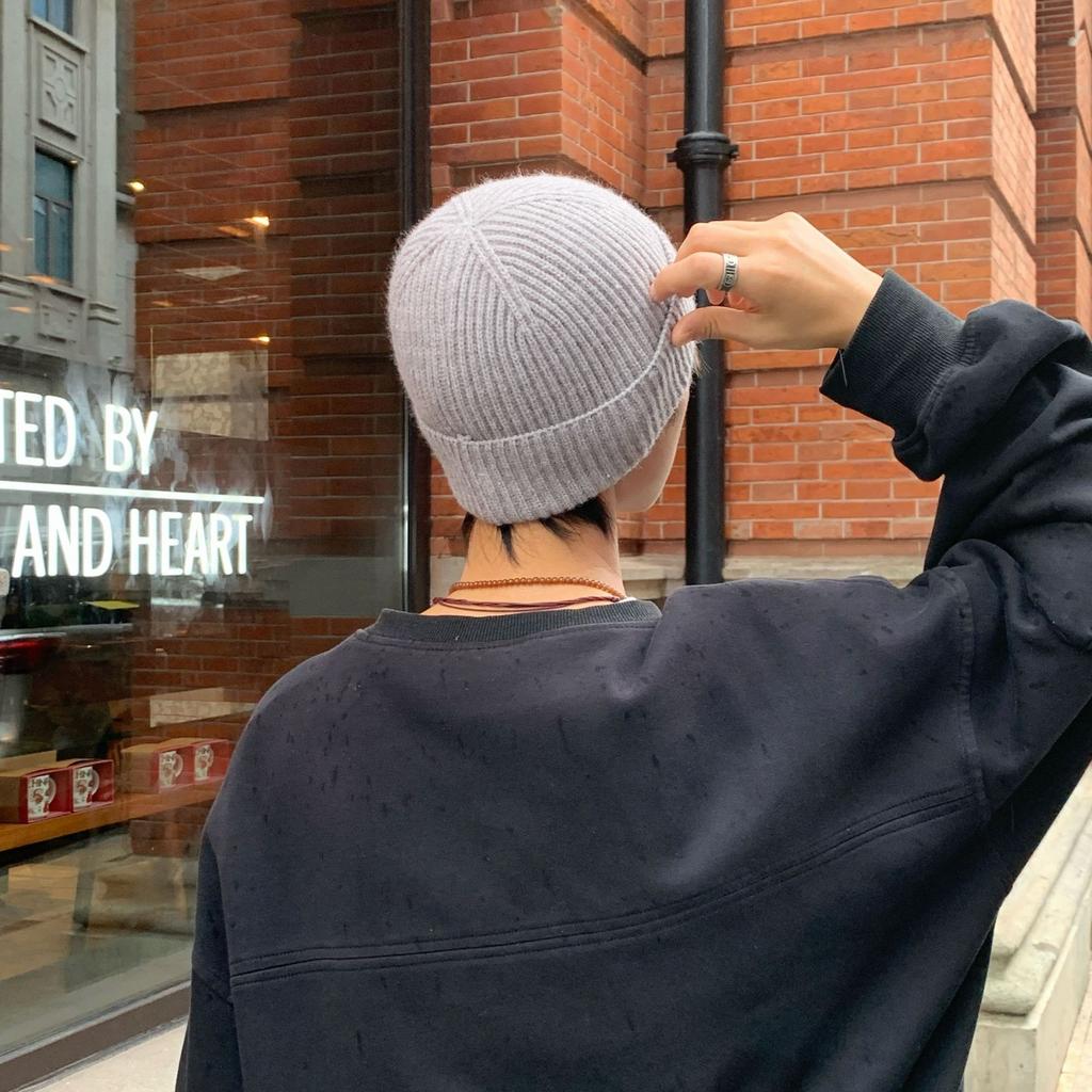 New winter men's wool hat outdoor warm cold hat beanie knitted hat crimped head ear protection hat