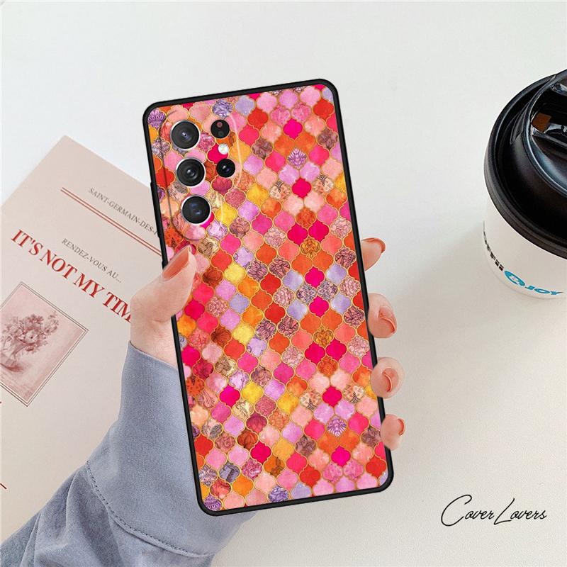 Ancient Floral Tiles phone case For Samsung Galaxy S24 S25 S23 S22 Ultra Note 10 20 Plus S20 S21 FE Cover