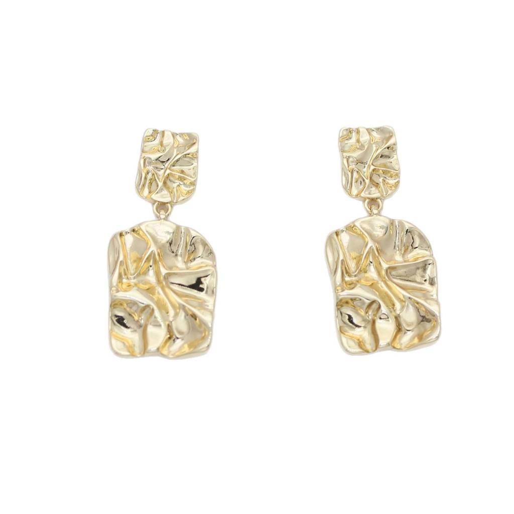 S925 Silver Needle Gold-Plated Geometric Square Pleated Earrings with French High-End Fashion for Women